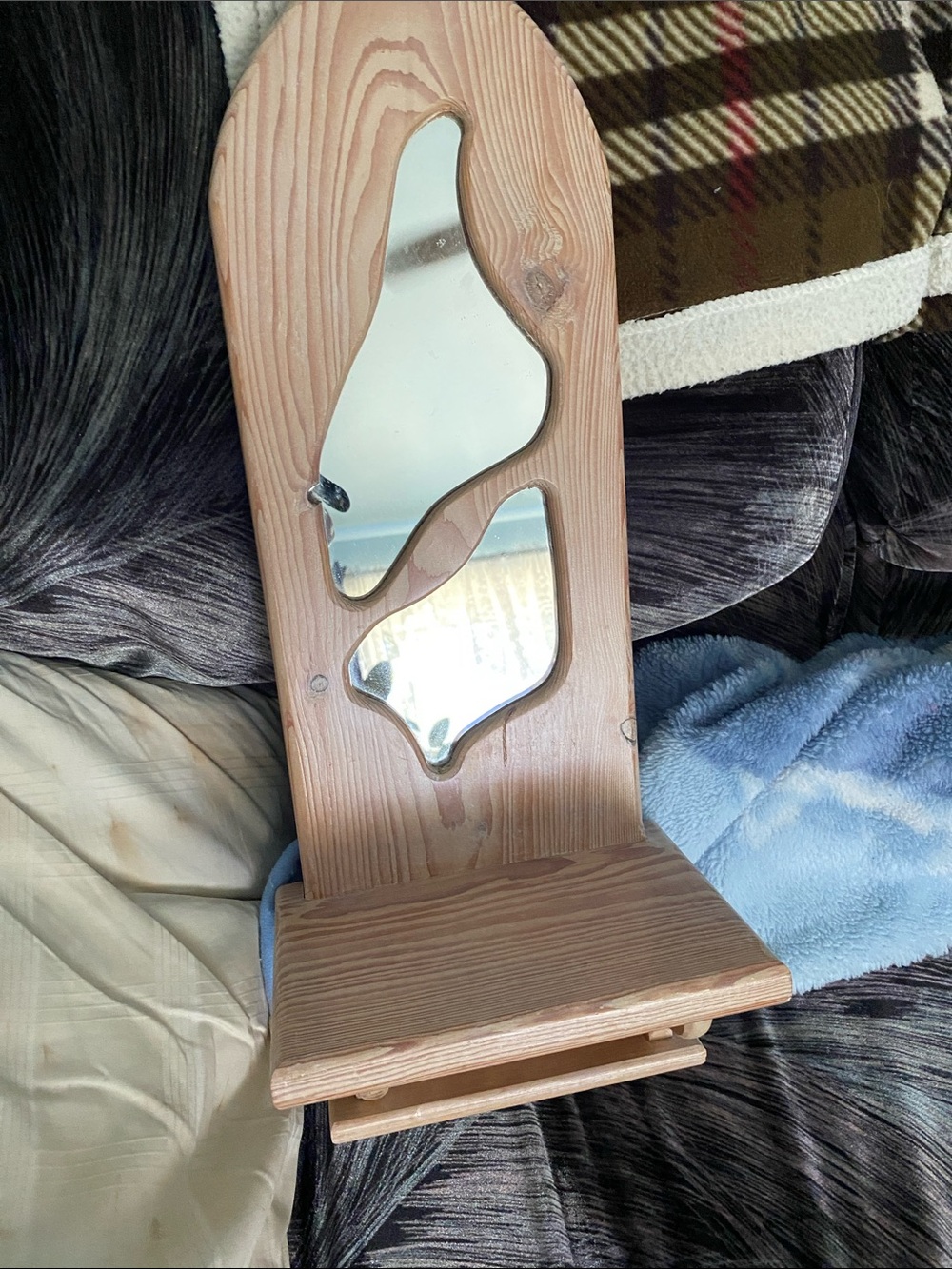 Wood Wall Shelf with Two Decorative Mirrored Insets - Light Wood